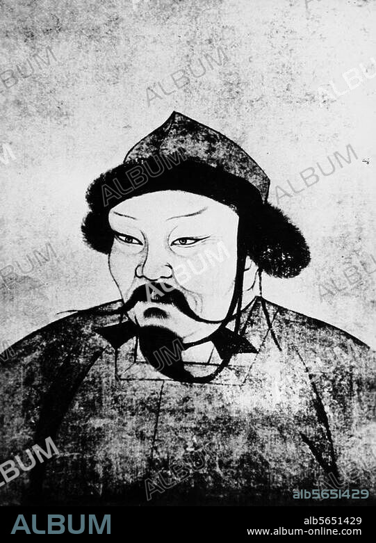 ANONYME. Ogotaï Khan, souverain des mongols ; 3e fils et successeur de Gengis Khan ; Grand Khan (à partir de 1229) ; v. 1185 - Karakorum 11.12.1241. Portrait. Peinture.