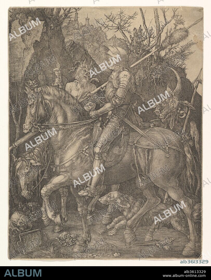 ALBRECHT DÜRER. Knight, Death, and the Devil. Artist: Albrecht Dürer (German, Nuremberg 1471-1528 Nuremberg). Dimensions: Sheet: 9 3/4 × 7 7/16 in. (24.7 × 18.9 cm). Date: 1513.