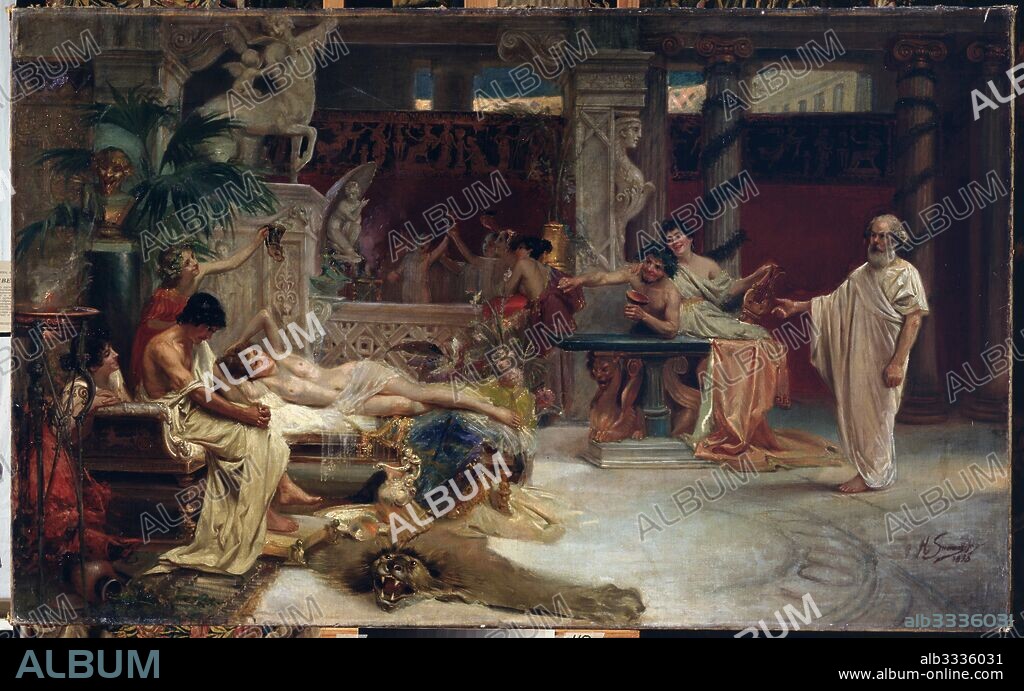 HENRYK SIEMIRADZKI Socrates seeking Alcibiades in the house of a  