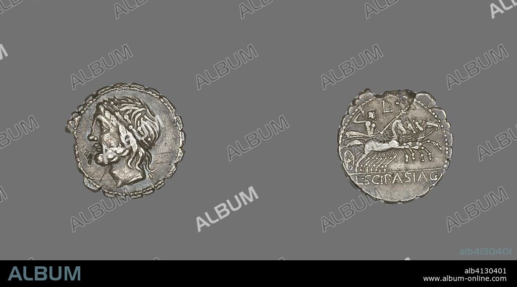 ANCIENT ROMAN. Denarius Serratus (Coin) Depicting the God Saturn. Roman, minted in Rome. Date: 106 BC. Dimensions: Diam. 1.8 cm; 3.81 g. Silver. Origin: Italy.