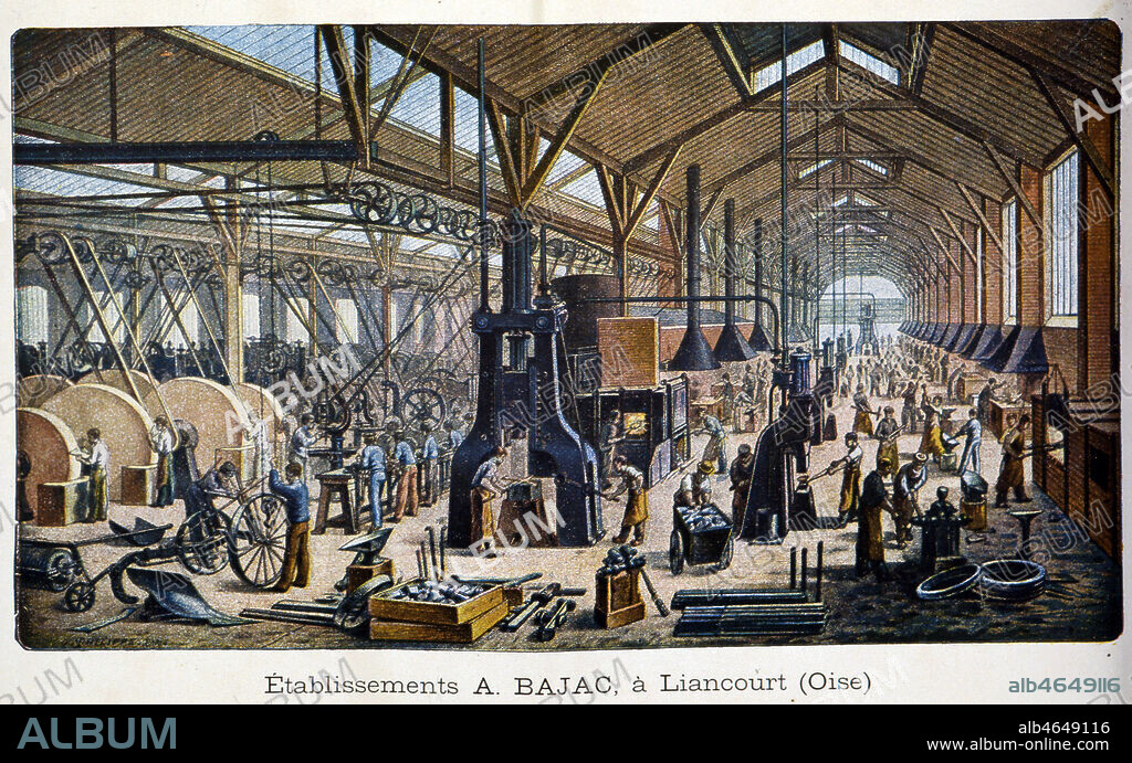 'Etablissements A. BAJAC, a Liancourt (Oise)'. Gravure France milieu ou fin 19eme siecle. Credit : Collection KHARBINE-TAPABOR.