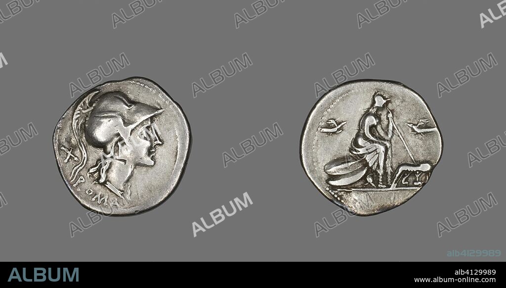 ANCIENT ROMAN. Denarius (Coin) Depicting the Goddess Roma. Roman, minted in Rome. Date: 115 BC-114 BC. Dimensions: Diam. 2.2 cm; 3.75 g. Silver. Origin: Roman Empire.