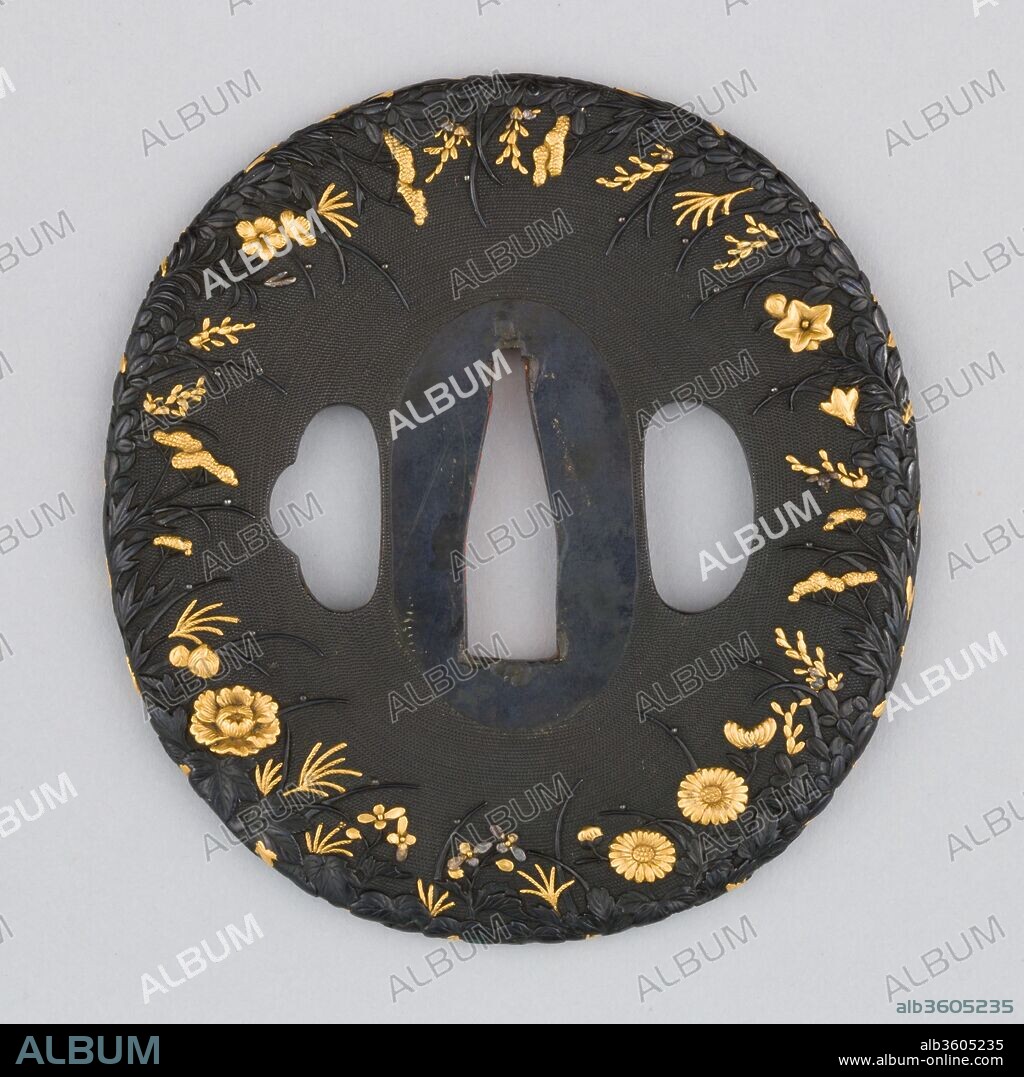 Sword Guard (Tsuba). Culture: Japanese. Dimensions: H. 3 in. (7.6 cm); W. 2 3/4 in. (7 cm); thickness 3/16 in. (0.5 cm); Wt. 4.7 oz. (133.2 g). Date: ca. 1615-1868.