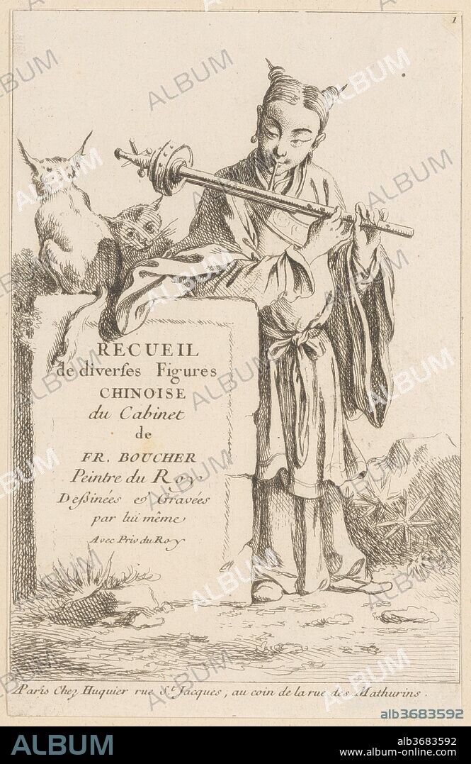 FRANCOIS BOUCHER. Collection of Diverse Chinese Figures. Artist: François Boucher (French, Paris 1703-1770 Paris). Dimensions: Sheet (trimmed): 8 1/8 × 5 1/4 in. (20.7 × 13.3 cm). Publisher: Gabriel Huquier (French, Orléans 1695-1772 Paris). Series/Portfolio: Collection of Diverse Chinese Figures
(Recueil de diverses figures chinoise). Date: 1738-45.