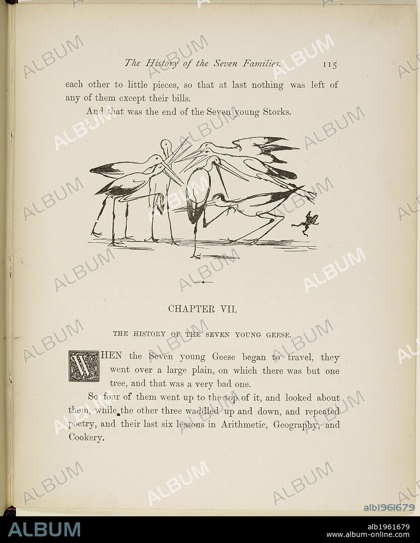 EDWARD LEAR. family of storks, fighting Verse and illustrations from A Book of Nonsense by Lear. . A Book of Nonsense ... With all the original pictures and verses. George Routledge & Sons: London, England [1910.]. Source: 12812.bb.26 115. Language: English.