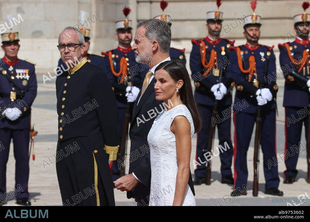 Madrid, 05/03/2023. State visit of the President of the Republic of Colombia, Gustavo Petro and the first lady, Mrs. Verónica Alcocer. Arrival reception by SS. MM. King Felipe VI and Queen Letizia in the Royal Palace, with the presence of Pedro Sánchez and Meritxell Batet, among other authorities. Photo: Jaime García. ARCHDC.