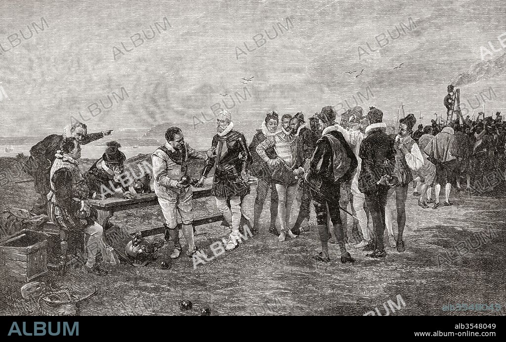 Sir Francis Drake whilst playing bowls on Plymouth Hoe England