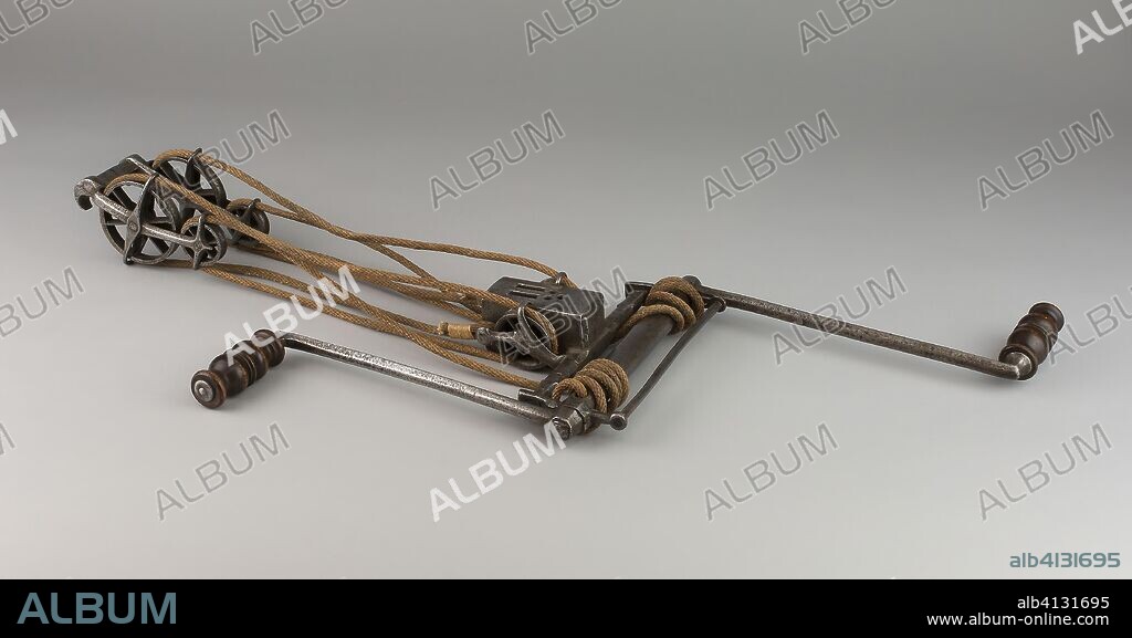 Windlass [pictured on crossbow]. French. Date: 1450-1600. Dimensions: L. 111.8 cm (44 in.). Iron and wood. Origin: France.