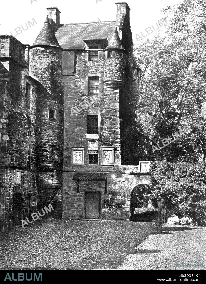 Ferniehirst Castle, Jedburgh, Borders, Scotland, 1924-1926. Ferniehirst Castle was originally built by the Ker family in around 1470. It was rebuilt in the late 15th century after being undermined during a siege. A photo from Hutchinson's Britain Beautiful, edited by Walter Hutchinson, Volume 4, 1924-1926.