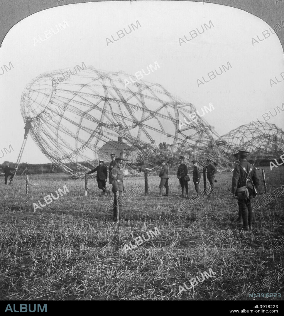 Zeppelin shot down near Colchester, Essex, World War I, 1916 