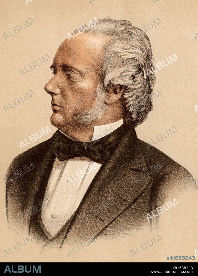 George Douglas Campbell, 8th Duke of Argyll (1823 - 1900) Marquis of Lorne (1837 - 1847), succeeded to the Dukedom in 1847. British Whig (Liberal) politician and scientist. Supported cataclysmic school of geology rather than uniformitarianism. Tinted lithograph.