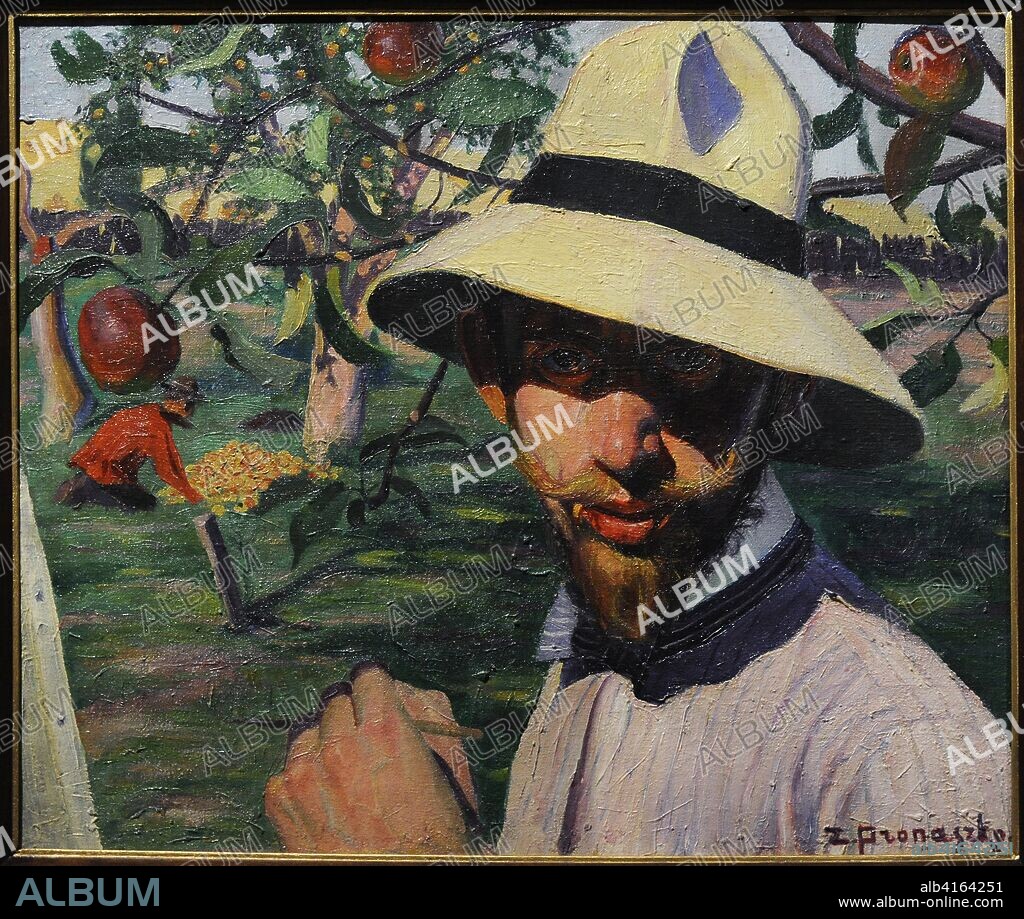 Zbigniew Pronaszko (1885-1958). Polish painter. Self-portrait in front of the orchard, ca.1914. National Museum. Warsaw. Poland.