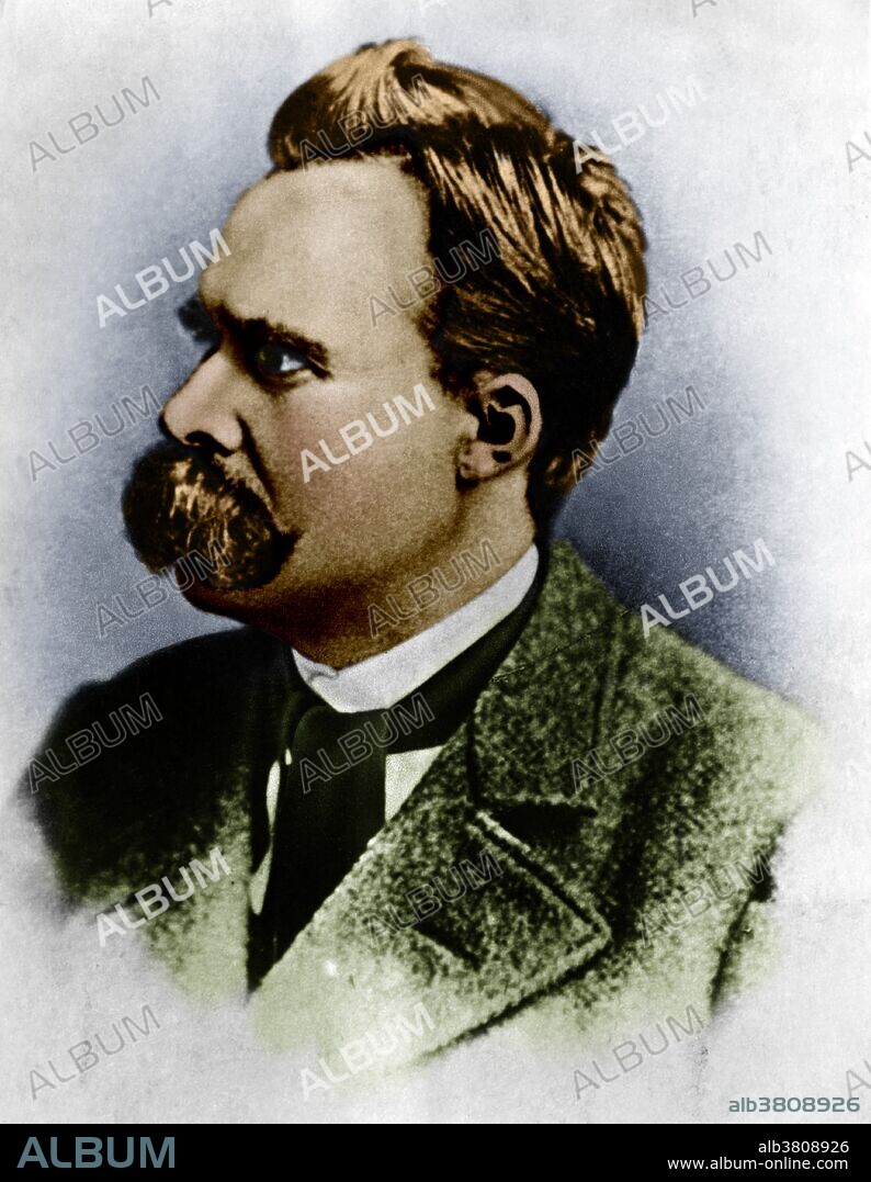 Friedrich Wilhelm Nietzsche (October 15, 1844 - August 25, 1900) was a German philosopher, poet, composer and classical philologist. He wrote critical texts on religion, morality, contemporary culture, philosophy and science. Nietzsche's influence on modern thinking beyond philosophy, notably in existentialism, nihilism and postmodernism. His style and radical questioning of the value and objectivity of truth have resulted in much commentary and interpretation. His key ideas include the death of God, perspectivism, the Ãœbermensch, amor fati, the eternal recurrence, and the will to power. In 1889, Nietzsche suffered a mental collapse. An often-repeated tale states that Nietzsche witnessed the whipping of a horse, threw his arms up around its neck to protect it, and then collapsed to the ground. Nietzsche suffered at least two strokes, which partially paralysed him and left him unable to speak or walk. After contracting pneumonia in 1900 he had another stroke and died. This image has been color enhanced.