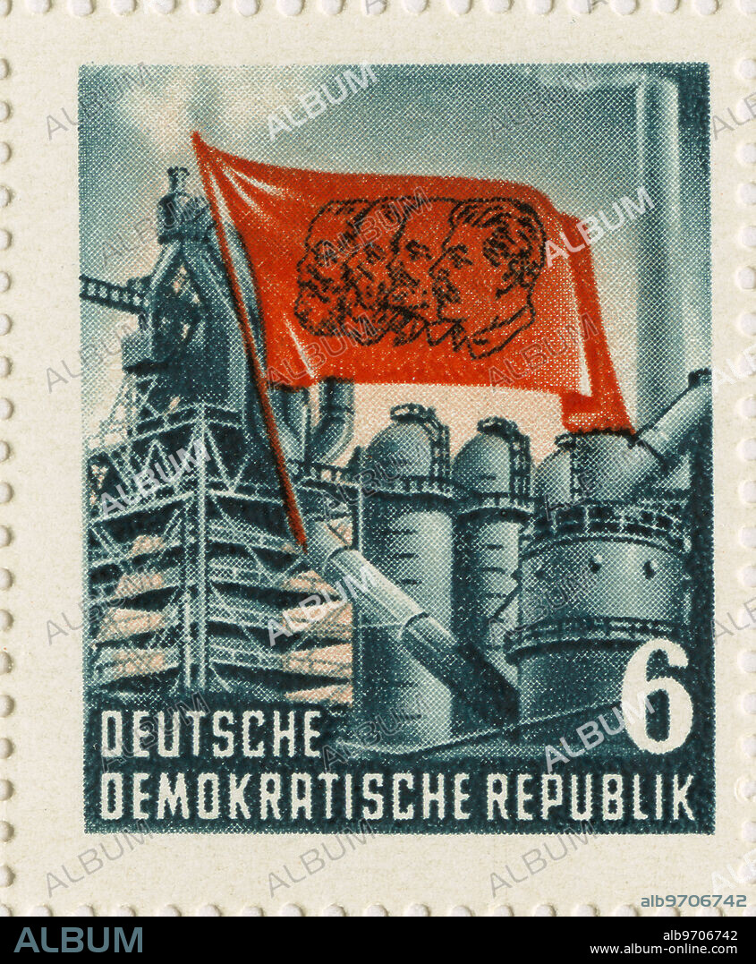 Industrial Stamp from Karl Marx Commemorative Postage Stamp Sheet, East Germany, DDR, 1953.