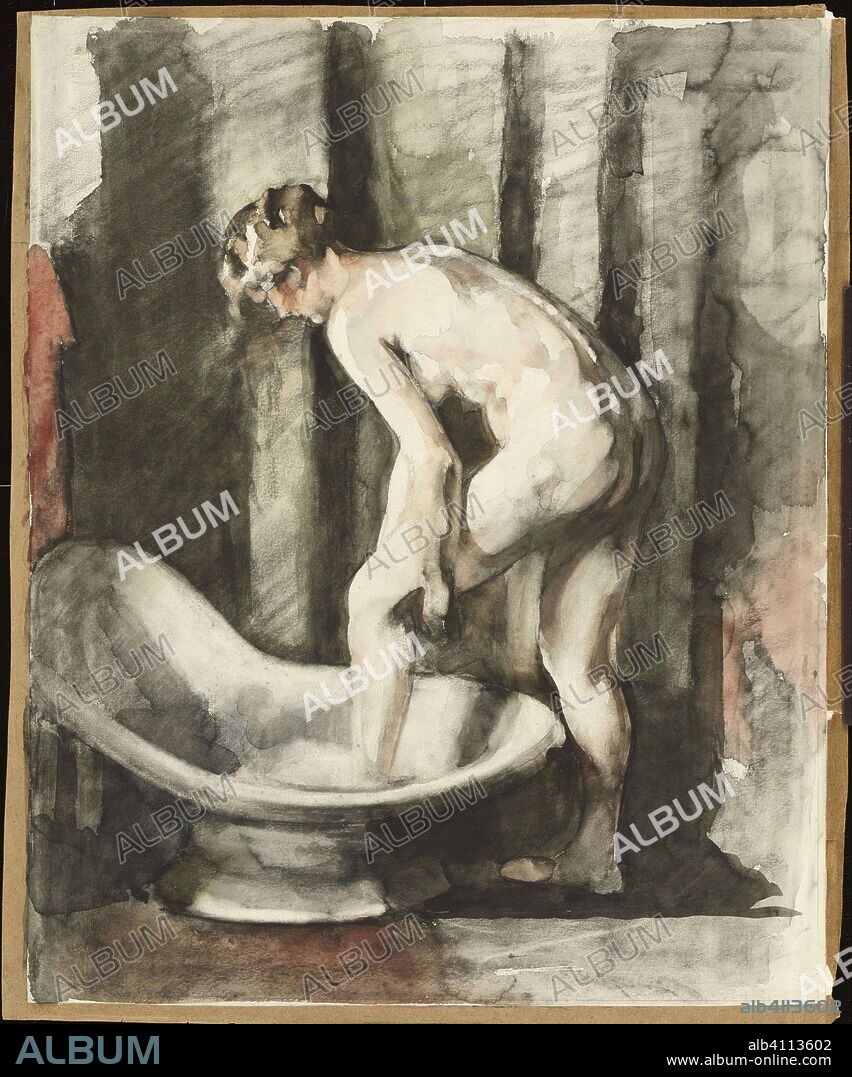 Naked woman, taking a bath. Draughtsman: Willem Witsen. Dating: 1870 -  1923. Measurements: h 695 mm × w 570 mm. - Album alb4113602