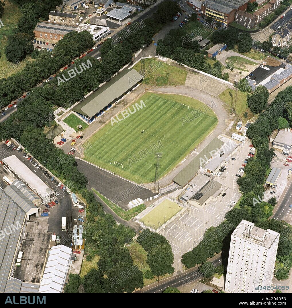 The Shay, Halifax, West Yorkshire, 1992. Aerial view of the home of Halifax Town Football Club, the Shaymen.