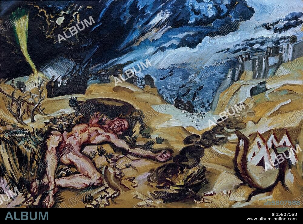 LUDWIG MEIDNER. Meidner, Ludwig 1884-1966. "Apokalyptische Landschaft", 1912/13. Öl auf Leinwand, 80 × 116 cm. Berlin, SMB, Nationalgalerie.