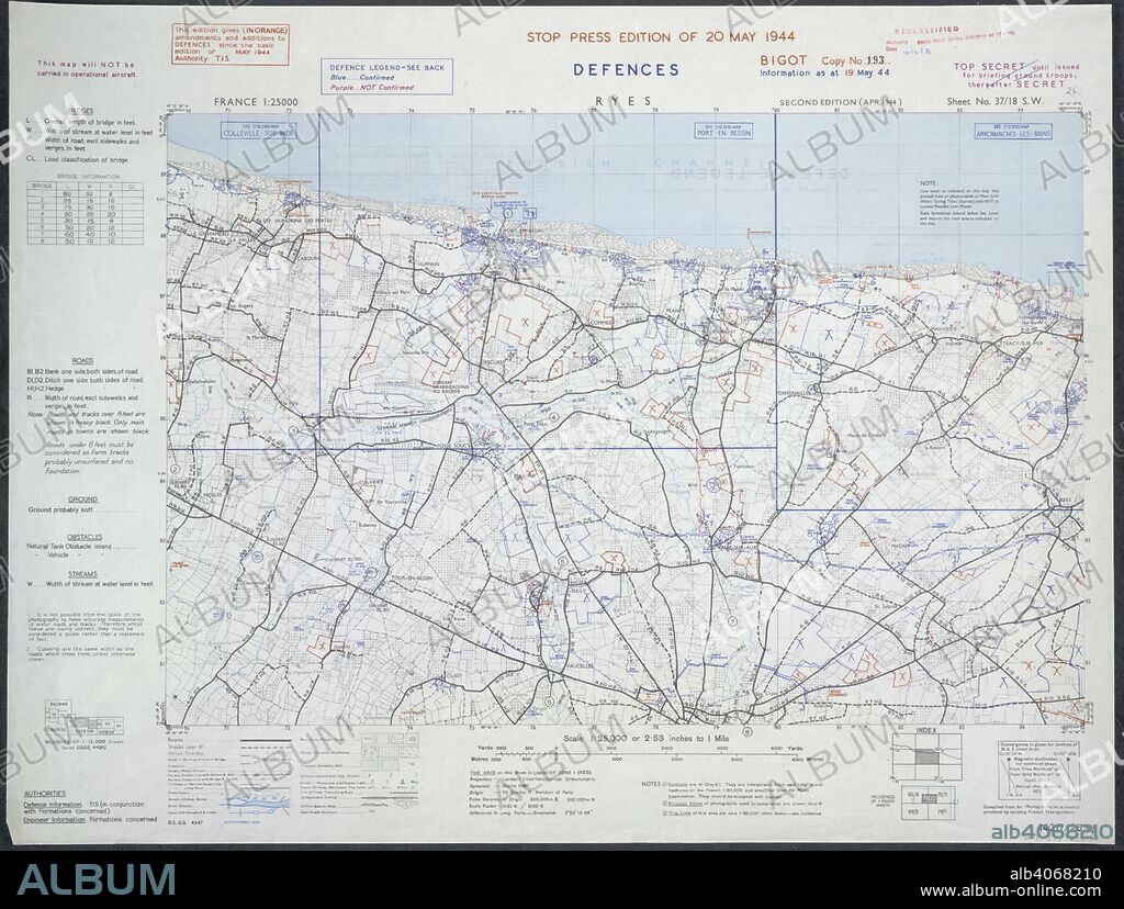 Ryes, France. Gold beach. A map of the Second World War. France 1:25,000 Defences, Bigot. [London] : War Office, 1944. Source: Maps 14317.(259.) 37-18 SW.