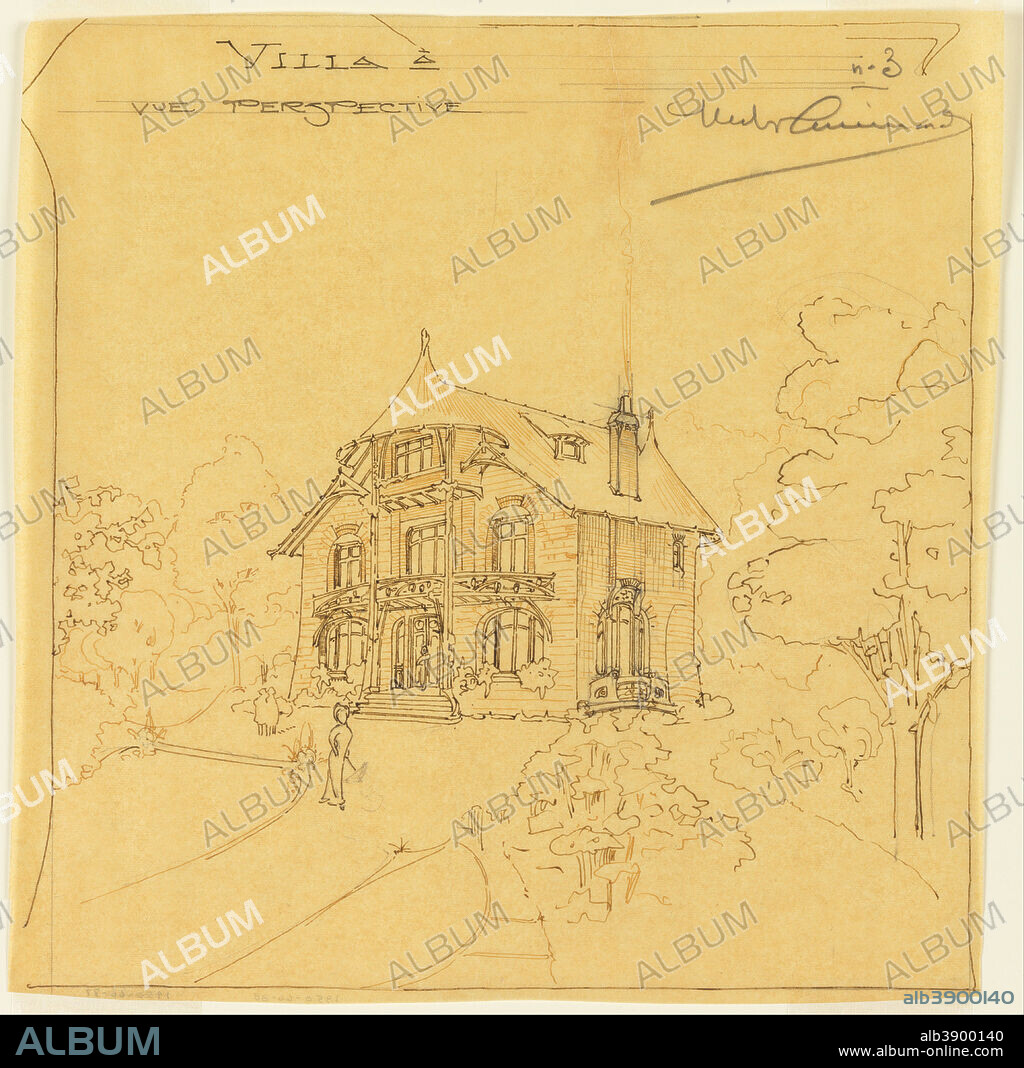 HECTOR GUIMARD. Perspective View of a Villa. Date/Period: 1900-05. Drawing. Graphite, pen and brown and black ink on tracing paper.