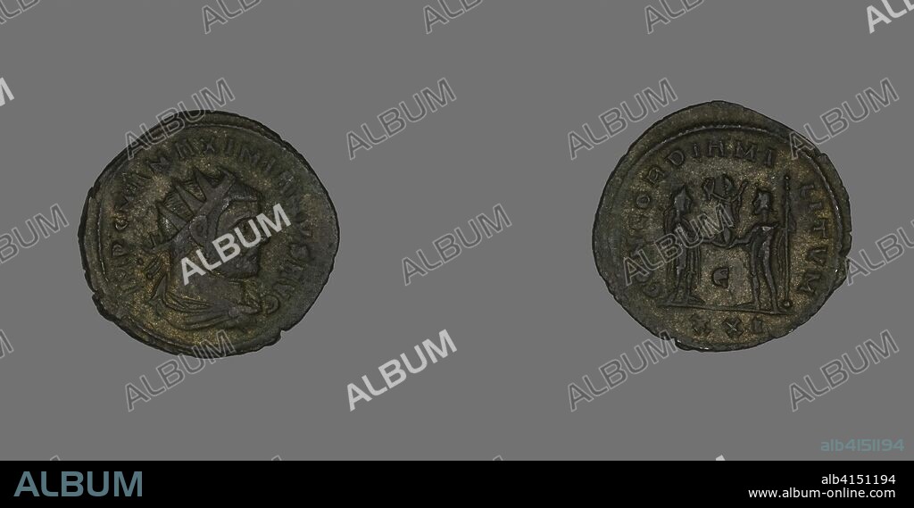 ANCIENT ROMAN. Antoninianus (Coin) Portraying Emperor Marcus Aurelius Valerius Maximianus (Maximian or Maximianus I). Roman, minted in Cyzicus. Date: 293 AD. Dimensions: Diam. 2.3 cm; 3.60 g. Bronze. Origin: Roman Empire.