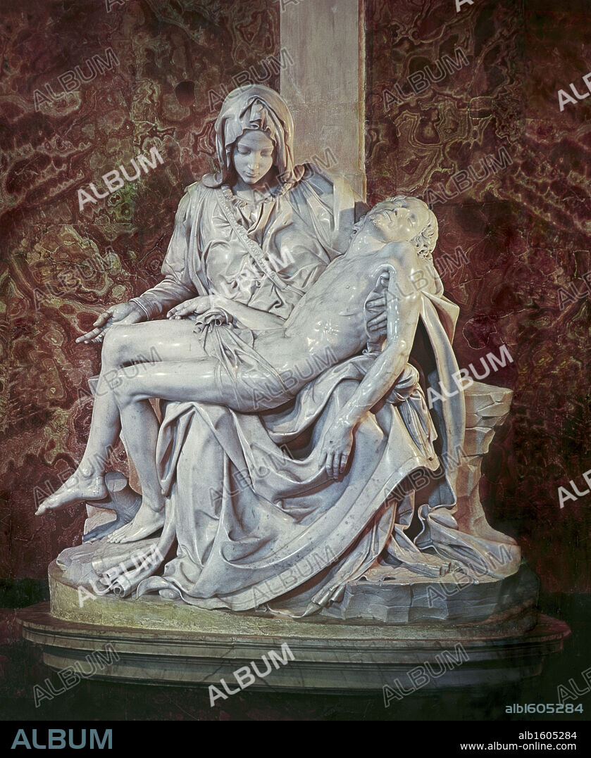 The Pieta C.1498 Michelangelo Buonarroti (1475-1564 Italian) Marble Sculpture St. Peter's Basilica, Vatican City.