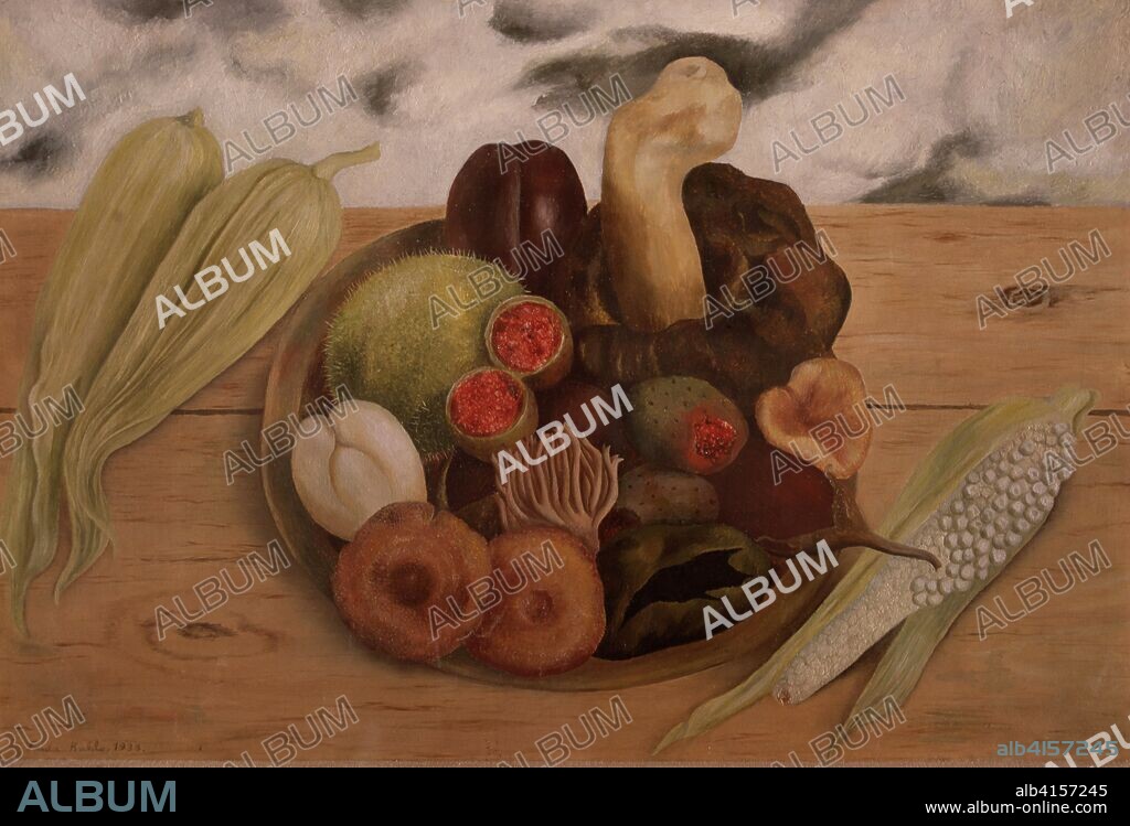 FRIDA KAHLO. KAHLO, FRIDA PINTORA MEXICANA 1910-1954 " LOS FRUTOS DE LA TIERRA ". BODEGON OLEO SOBRE MASONITA, AÑO 1938 COLECCION BANCO NACIONAL DE MEXICO  ATENCION: AUTOR CONTEMPORANEO SUJETO A COPYRIGHT ©. EL CLIENTE FINAL ES RESPONSABLE DE LA GESTION DE LOS DERECHOS DE AUTOR CON LAS SOCIEDADES EXISTENTES DE GESTION DE DERECHOS O DIRECTAMENTE CON LOS ORGANISMOS TITULARES DE LOS MISMOS.