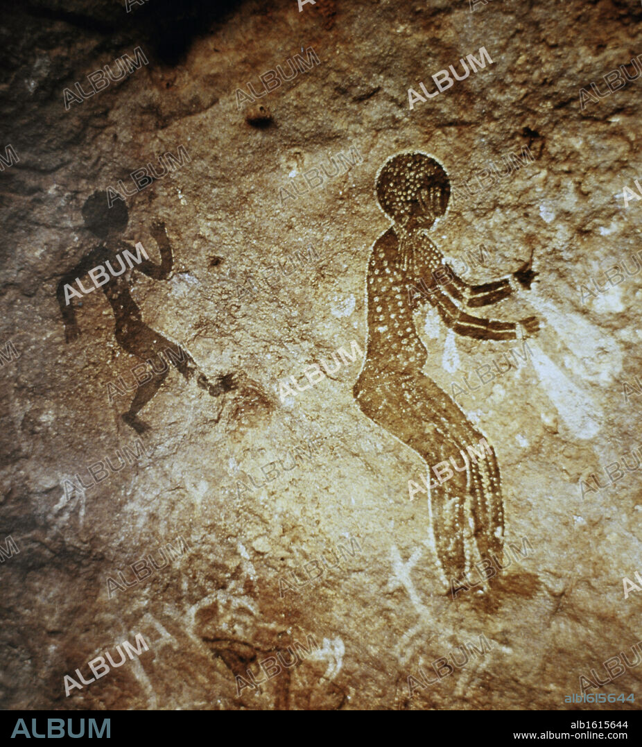 Cave Painting  Prehistoric Art  Tassili N'Ajjer, Algeria.