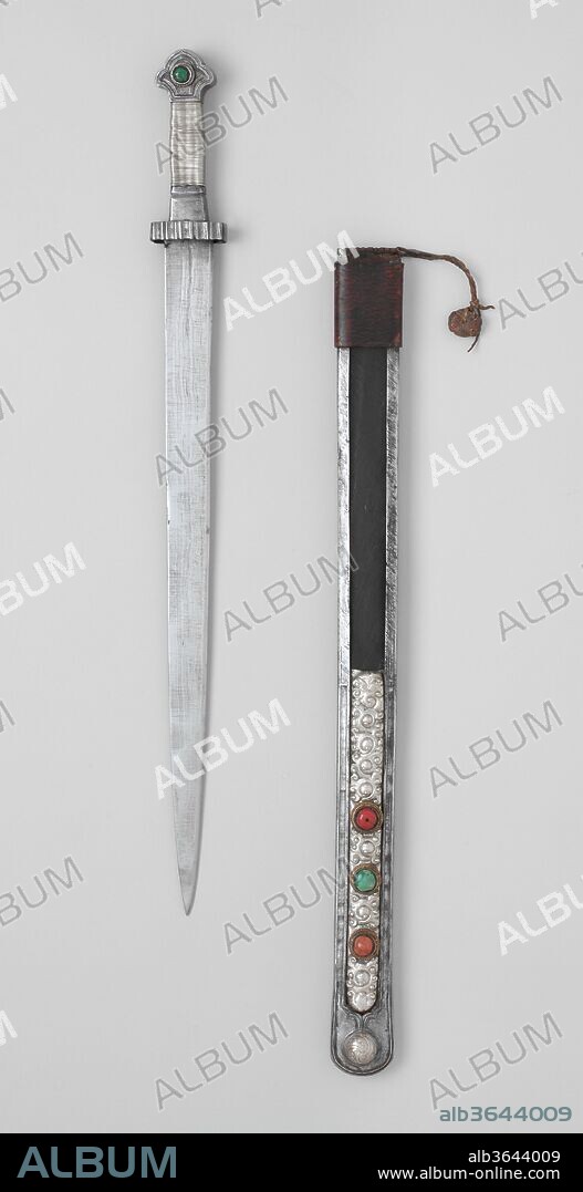 Short Sword and Scabbard. Culture: Tibetan. Dimensions: L. with scabbard 24 in. (61 cm); L. without scabbard 20 5/8 in. (52.4 cm); L. of blade 16 1/2 in. (41.9 cm); W. 1 3/4 in. (4.5 cm); Wt. 12.1 oz. (343 g); Wt. of scabbard 13 oz. (368.5 g). Date: 18th-19th century.