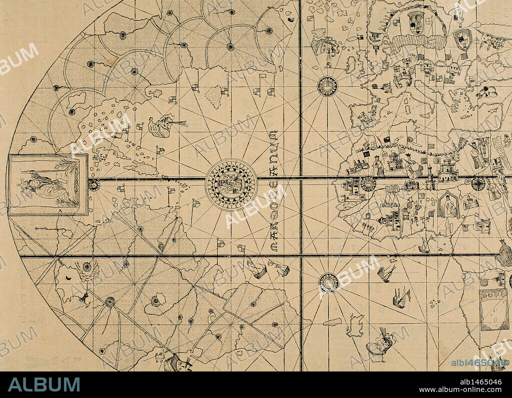 Juan de la Cosa (ca.1460-1509). Spanish marine and cartographer. Map of Juan de la Cosa. Facsimile, engraving.