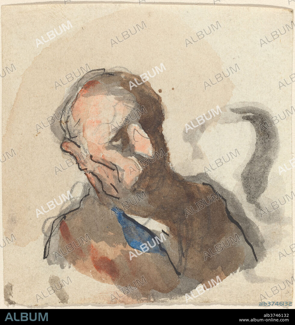 HONORE DAUMIER. Head of a Man. Dimensions: overall (approximate): 7.9 x 7.6 cm (3 1/8 x 3 in.). Medium: watercolor over graphite, pen and black ink, and black chalk.