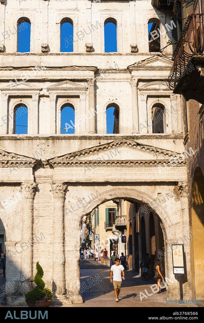 External facade of Porta Borsari dating from 50 BC Verona UNESCO