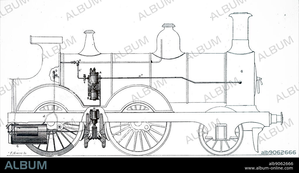 Illustration depicting a locomotive fitted with Westinghouse air brakes. Dated 19th century.