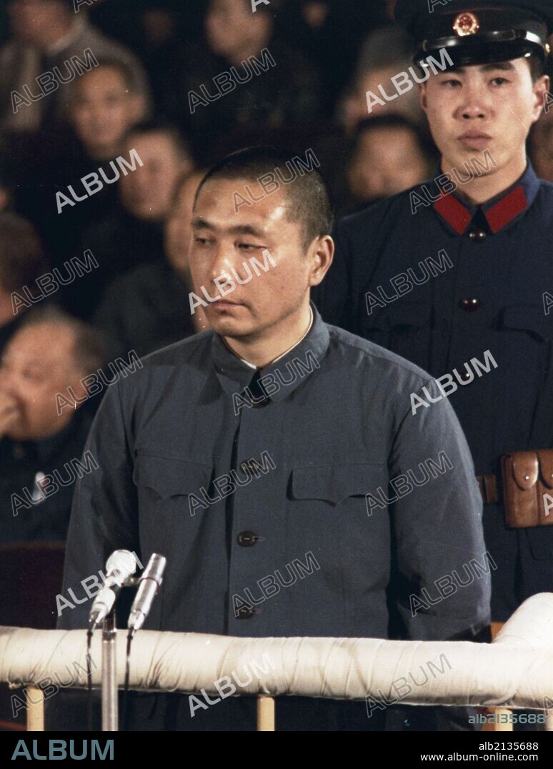 Special court starts hearing the case of 'Lin Biao, Jiang Qing Counter-Revolutionary Cliques'. Wang Hongwen, one of the 'Gang of Four', in the dock during the trial. November 24, 1980. (Photo by: Sovfoto/UIG via Getty Images).