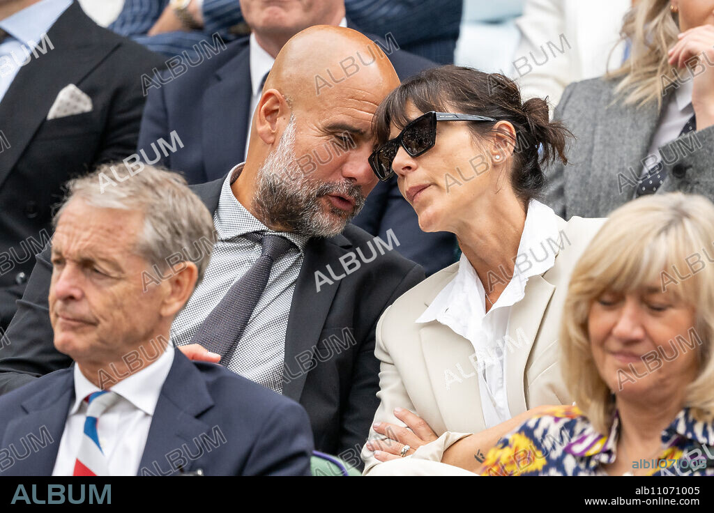 CRISTINA SERRA PEP GUARDIOLA. July 6, 2024: Pep Guardiola and wife Cristina Serra in the Royal Box watch the third round of the Wimbledon tennis mens singles championships held at the All England Lawn Tennis & Croquet Club...Featuring: Pep Guardiola, Cristina Serra.Where: London, United Kingdom.When: 06 Jul 2024.Credit: Ray Tang/Cover Images..**STRICTLY EDITORIAL USE ONLY* (Credit Image: © Cover Images via ZUMA Press).