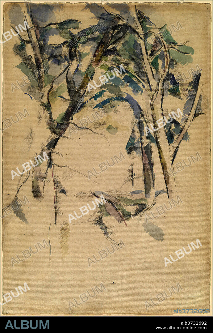 PAUL CEZANNE. Trees Leaning over Rocks. Dated: c. 1892. Dimensions: overall: 47.3 x 31.7 cm (18 5/8 x 12 1/2 in.). Medium: watercolor and black chalk.