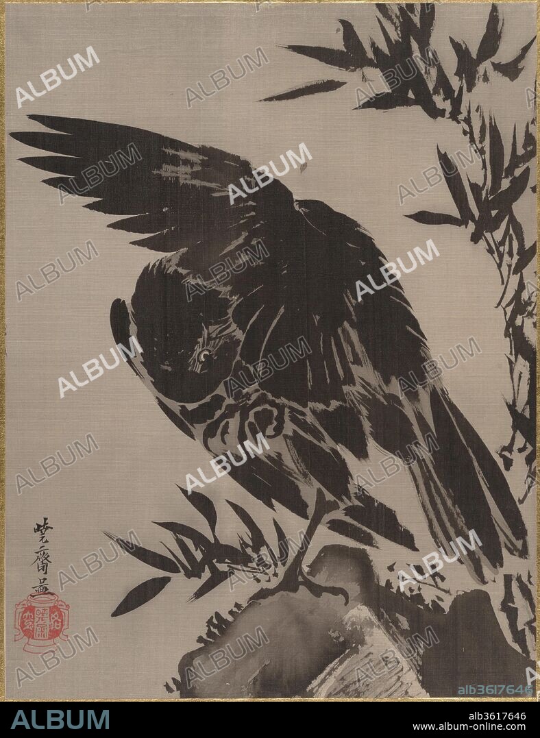 Crow on a Rock. Artist: Kawanabe Kyosai (Japanese, 1831-1889). Culture: Japan. Dimensions: 14 1/4 x 10 7/8 in. (36.2 x 27.6 cm). Date: ca. 1887.