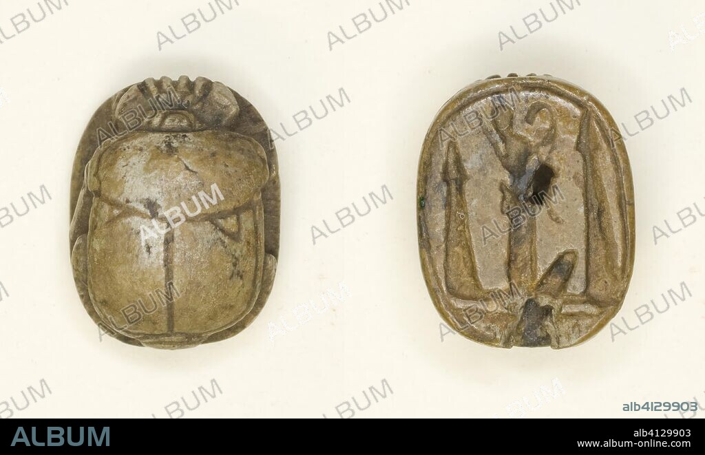 ANCIENT EGYPTIAN. Scarab: King and Hieroglyphs. Egyptian. Date: 1550 BC-525 BC. Dimensions: 1.3 × 1 × 0.6 cm (1/2 × 3/8 × 1/4 in.). Steatite. Origin: Egypt.