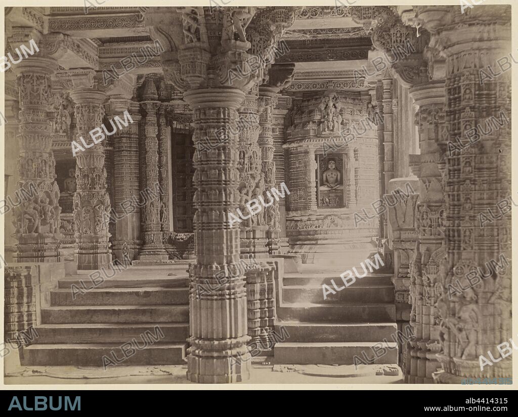 Interior of Delwara Temple, Mount Abu, Lala Deen Dayal & Sons (Indian, 1844 - 1905), Lala Deen Dayal (Indian, 1844 - 1905), India, about 1886, Albumen silver print, 20.3 x 27.3 cm (8 x 10 3/4 in.).