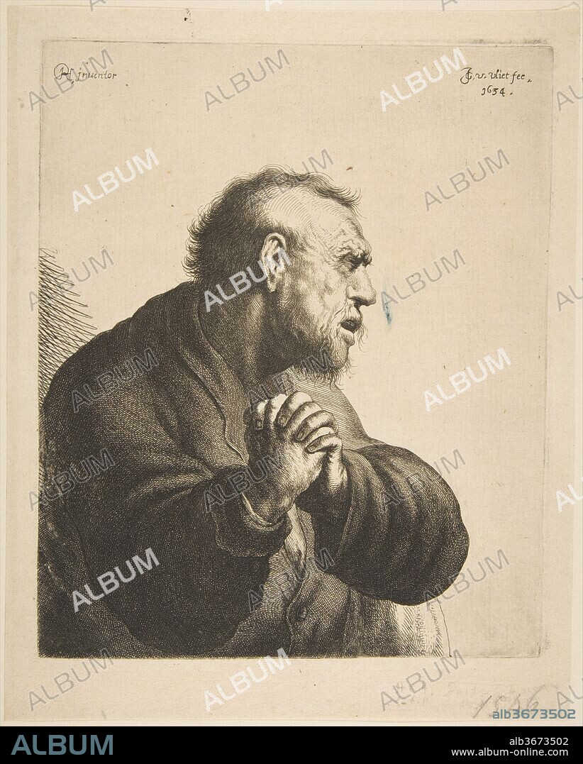 A Man Grieving. Artist: Jan Georg (Joris) van Vliet (Dutch, Deft ca. 1610-ca. 1635); After Rembrandt (Rembrandt van Rijn) (Dutch, Leiden 1606-1669 Amsterdam). Dimensions: plate: 9 x 7 7/16 in. (22.8 x 18.9 cm)
sheet: 10 3/8 x 8 1/4 in. (26.3 x 21 cm). Date: 1634.