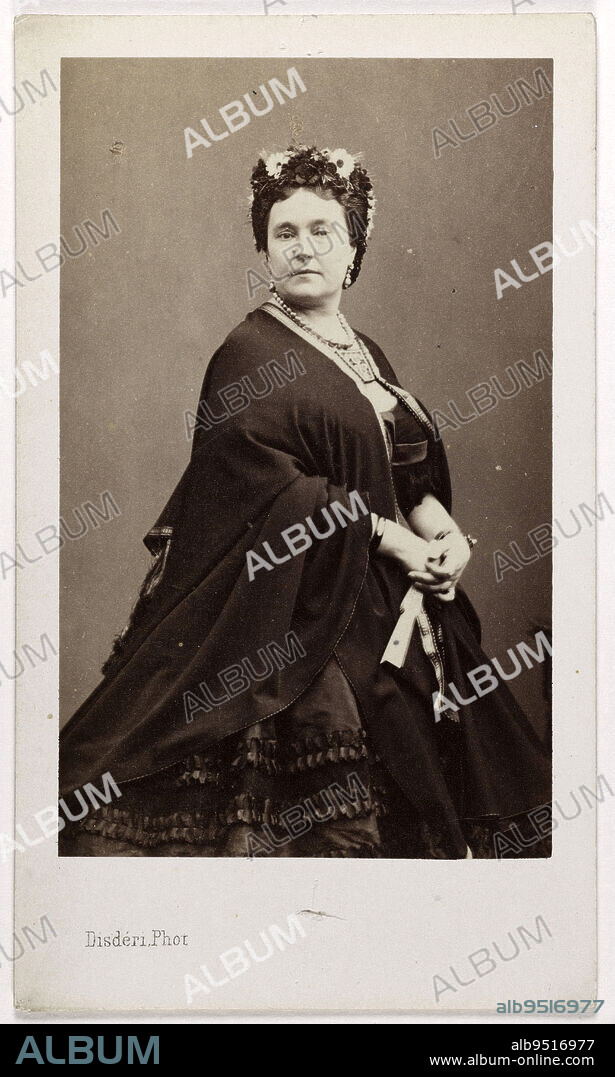 Portrait of Princess Mathilde Bonaparte (Princess of Demidoff), (1820-1904), Disdéri, André-Adolphe-Eugène, Photographer, Between 1860 and 1890, 2nd half of the 19th century, Photography, Graphic arts, Photography, Albumen paper print, Dimensions - Work: Height: 8.5 cm, Width: 5.2 cm, Dimensions: Height: 10.5 cm, Width: 6.2 cm.