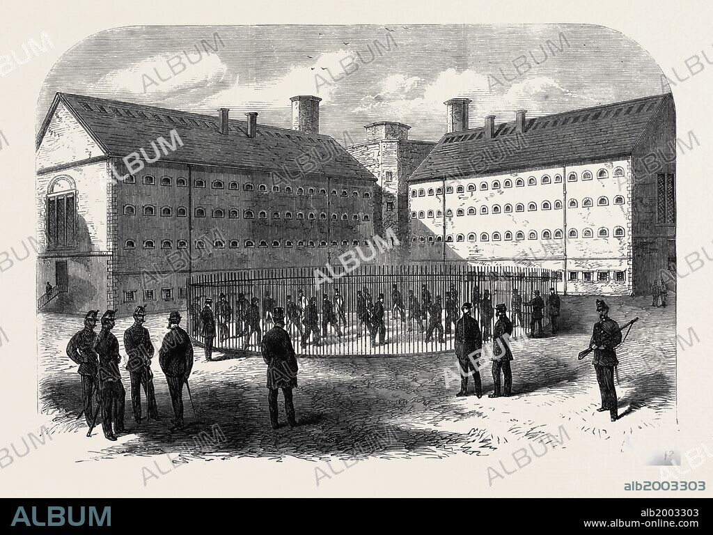 INTERIOR OF MOUNTJOY PRISON, DUBLIN, WHERE THE FENIANS ARE CONFINED, 1866, IRELAND.