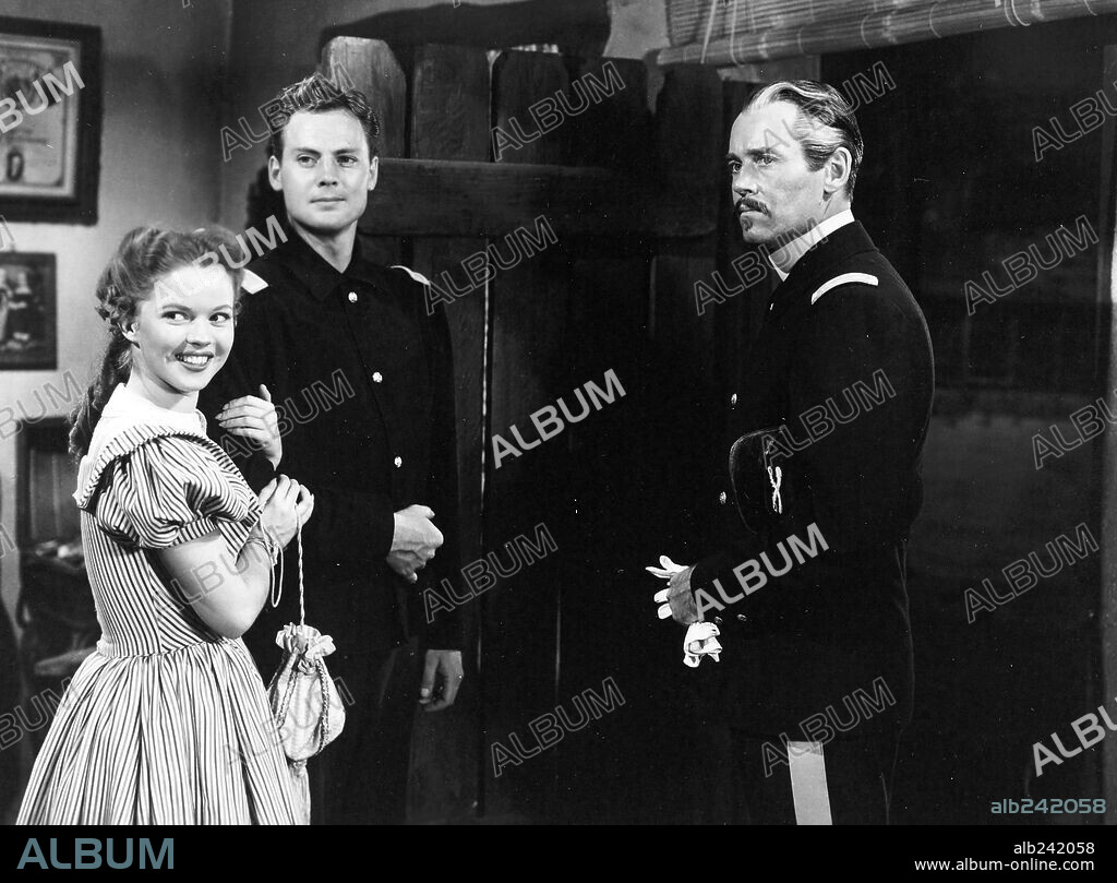 HENRY FONDA, JOHN AGAR and SHIRLEY TEMPLE in FORT APACHE, 1948, directed by JOHN FORD. Copyright RKO RADIO.