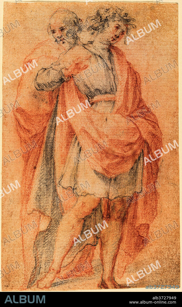 FLORENTINE 17TH CENTURY. Two Male Figures: A Youth and an Old Man. Dimensions: sheet: 12.3 x 7.7 cm (4 13/16 x 3 1/16 in.). Medium: black and red chalk, with white heightening on laid paper.