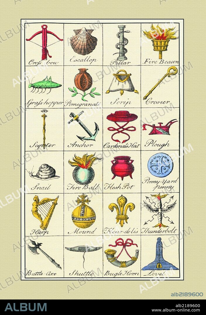 Heraldic Symbols-Crossbow, Escallop, et al. 1859.