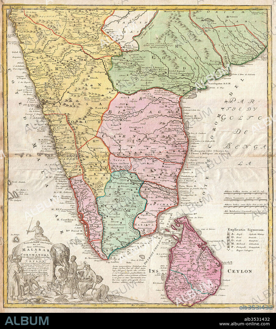 1733, Homann Heirs Map of India.