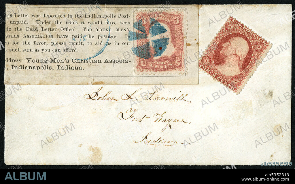 Union YMCA paid postage in lieu of old stamp on cover 1861