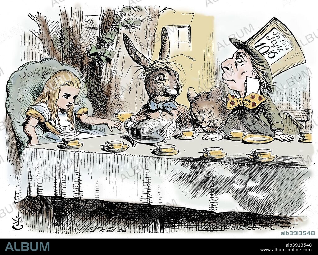 The Mad Hatter's Tea Party, illustration from 'Alice in Wonderland' by  Lewis Carroll