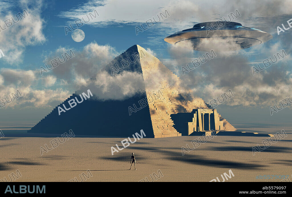 Artist's concept illustrating how aliens helped to build ancient Egyptian monuments.