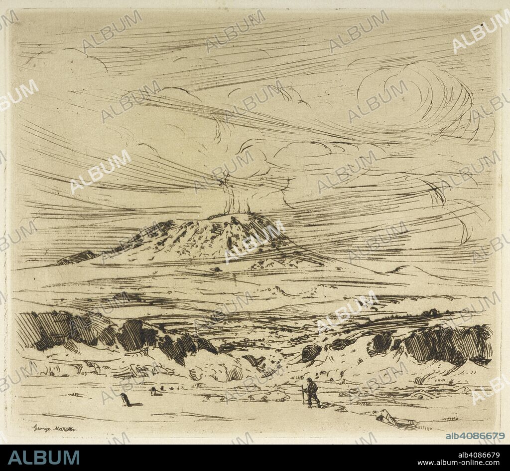 GEORGE MARSTON and SIR ERNEST HENRY SHACKLETON. Mount Erebus in eruption. The Antarctic book. Winter quarters, 1907-1909. [Edited by E. H. Shackleton. With plates by George Marston.]. London : William Heinemann, 1909. Source: C.118.g.6.