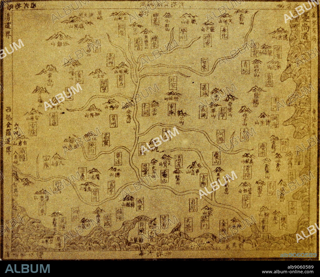 A 16th century map of Kyeong-sang-do province from the book Shin-jeung-Dong-guk-yeo-ji-seung-ram ("New Revised Edition of Dong-guk-Yeo-Ji-Seung-Ram")which is a Korean geography book that was published by the Joseon dynasty in 1530. The original wooden print is currently in Kyu-jang-gak, the royal library of the Joseon Dynasty, founded in 1776 by order of King Jeong-jo of Joseon.